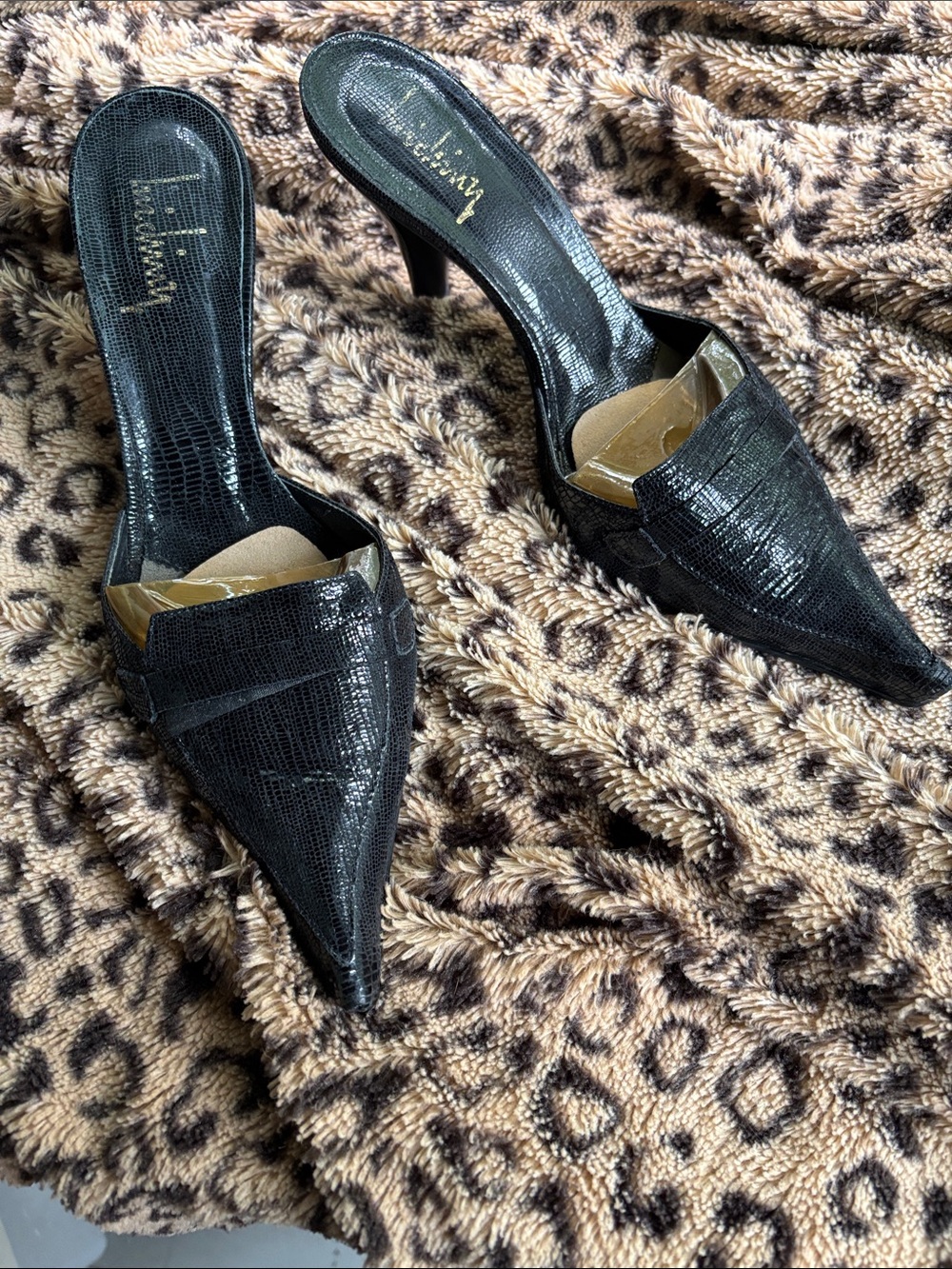 Vintage faux lizard mules